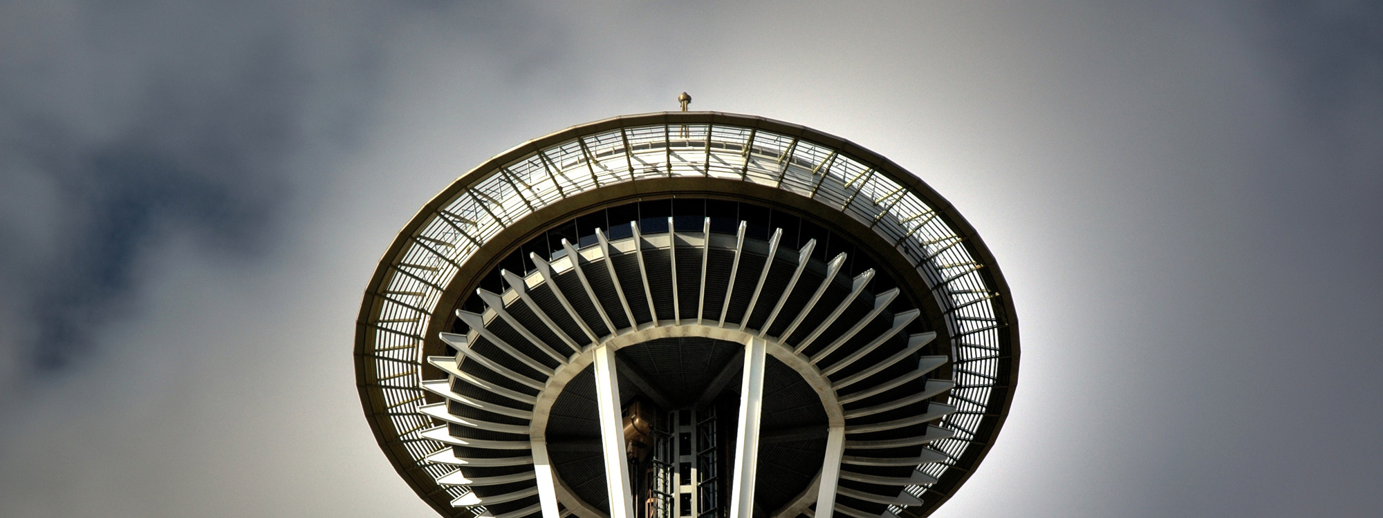 the Space Needle in Seattle, looking up from below